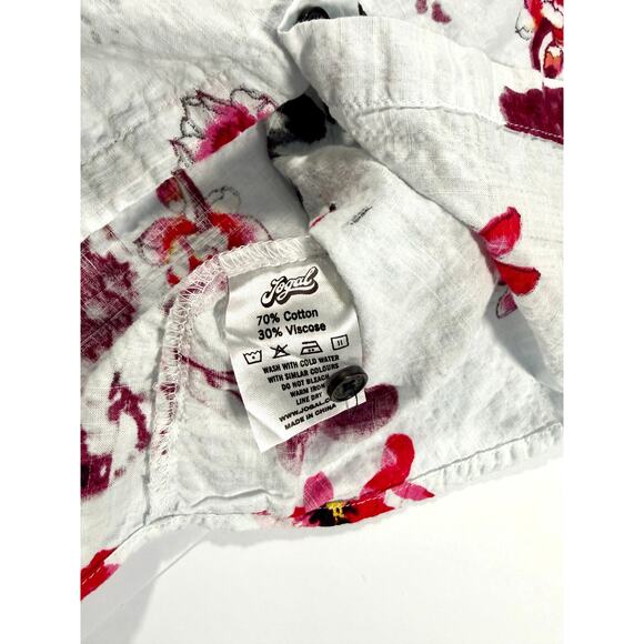 Jogal Mens Button Down Short Sleeve Hawaiian Floral Print Linen Style Medium - Picture 4 of 5